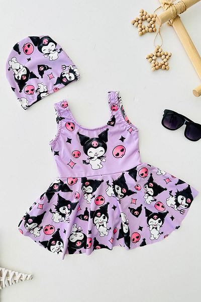 Minigimin Cicileri My Little Girl's Cicileri Krm Patterned Girl's Swimsuit Set - Purple
