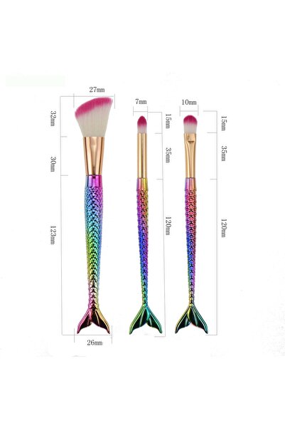 Flippy Set of 3 Mermaid Makeup Brushes, Electroplated, Ergonomic Handle, Soft Bristles
