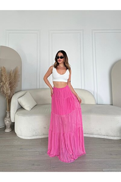 HW Hills Woman Kadın Pembe Renk astarlı beachwear uzun etek