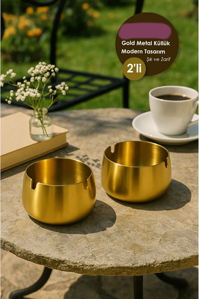 AYGÖREN HOME 2 قطعة من حاملة الرماد المعدنية الذهبية بتصميم عصري أنيق وفاخر، حاملة رماد ذهبية