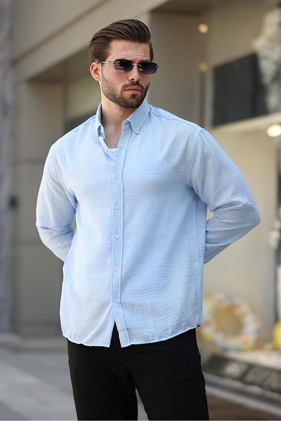 Madmext Baby Blue μακρυμάνικο ανδρικό πουκάμισο Oversize 6735