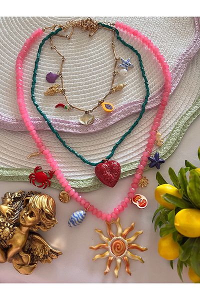 Aka Brand Model Charm Detailed Colorful Summer Necklace