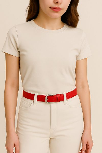 Çantacım Women's Belt Red Leather Fabric and Jeans