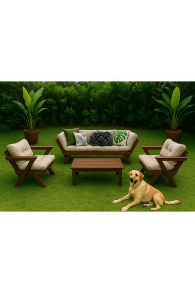 ENJOY LİFE EnjoyLife Tasarım Doğal Ahşap Bahçe Koltuk Seti