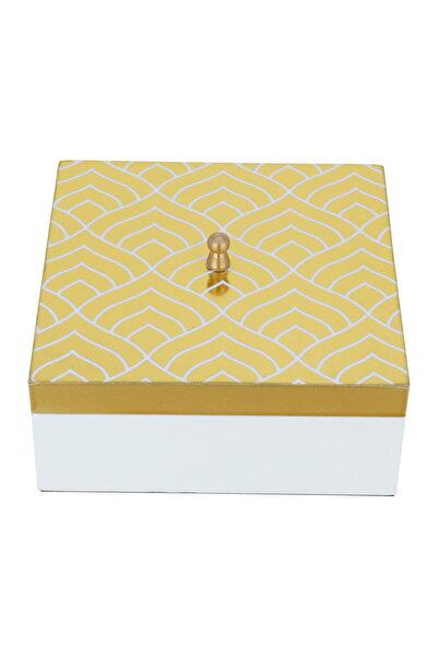 Alsaif Gallery Wooden Storage Box Alsaif Gallery, 17×17×7.6 cm, Engraved - White