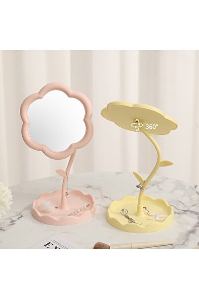 Flippy Sunflower Desk Makeup Mirror — Rotating, Detachable, Ring Holder, Storage (Yellow)