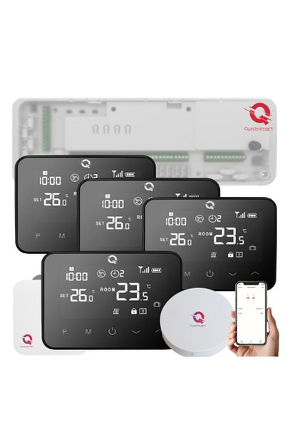 Quicksmart Kit automatizare încălzire prin pardoseală wireless Q20, controler 8 zone, 4 termostate Q20, hub Gateway, S