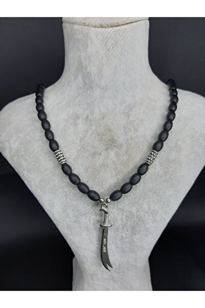 MRYart Onyx Natural Stone Necklace and Bracelet Set – Zülfikar Sword Tip – Handmade