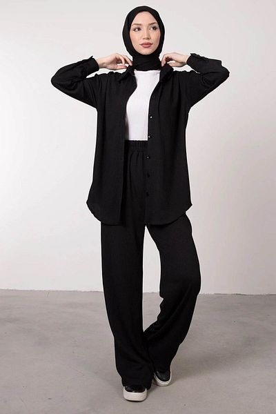 Tesettür Diyarı Women's Seersucker Buttoned Hijab Suit