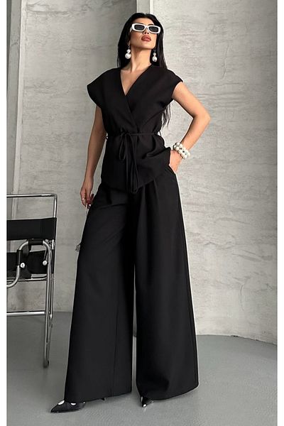 pembekurdelem Women's Oversize Tie-Up Vest Trousers Suit Black