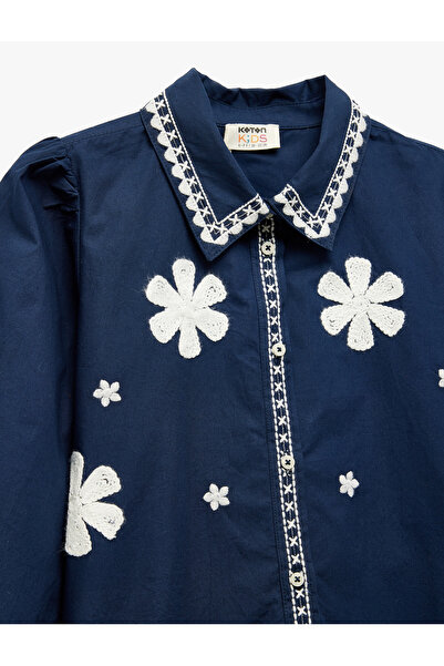 Koton Cămașă din bumbac cu mâneci lungi cu balon și mâneci din cauciuc brodate