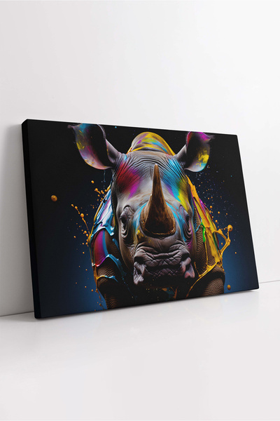 KOSS Dijital Tablou abstract cu rinocer pe pânză, pânză cu rinocer colorat, p...