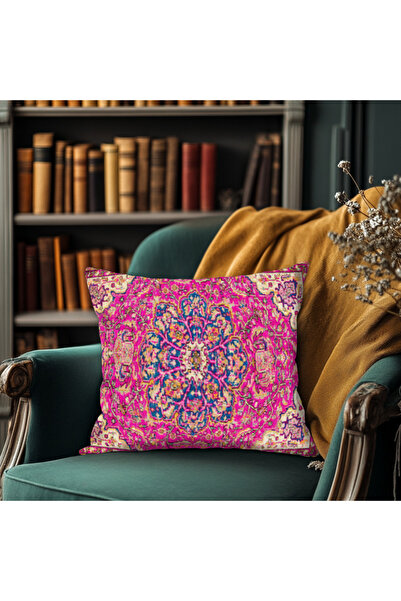 TURKISHRUG KINGDOM غطاء وسادة من القطن منقوش بالكليم - تصميم أصلي وعصري