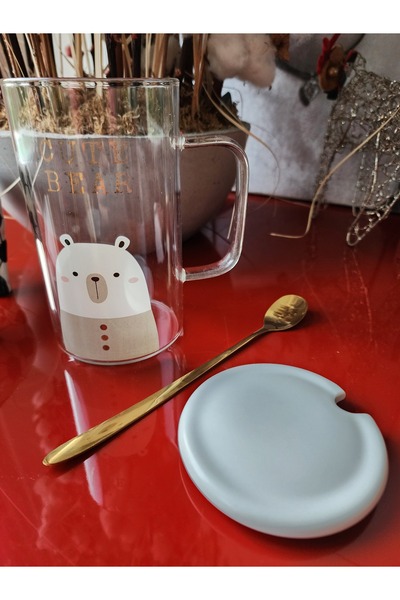 LAMONETA Cute Animals Glass Cup Bear - Rabbit - Cat Glass Mug with Gold Spoon High Temperature Resistant