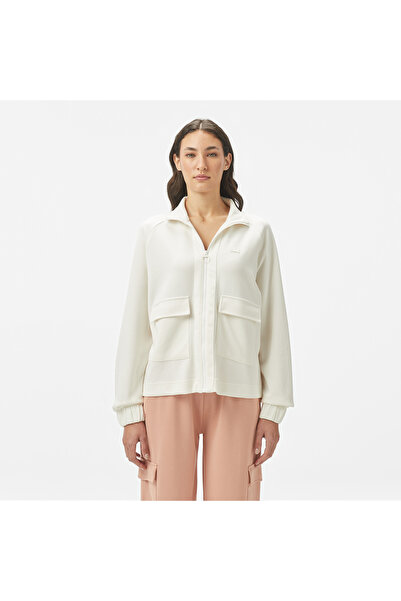Lacoste Kadın Loose Fit Fermuarlı Beyaz Sweatshirt