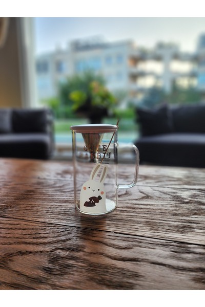 LAMONETA Cute Animals Glass Cup Bear - Rabbit - Cat Glass Mug with Gold Spoon High Temperature Resistant