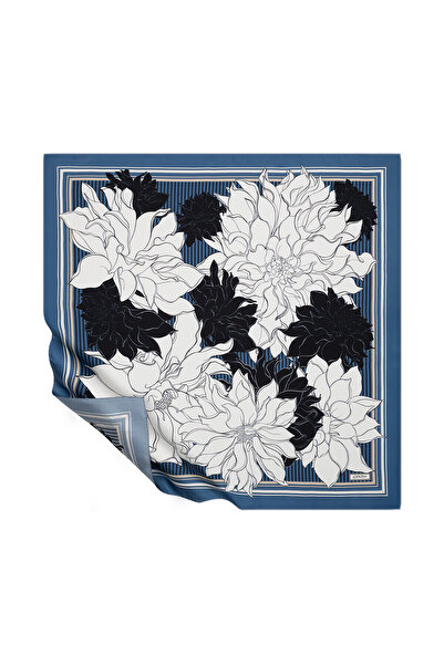 ipekevi Eșarfă de mătase Tivil cu cărbune alb indigo