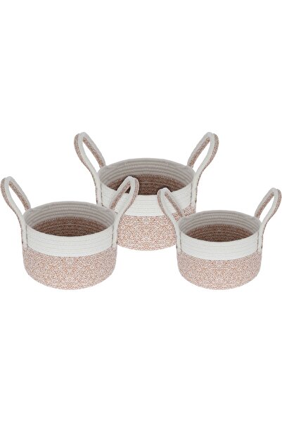 Generic Al Saif Gallery Cotton Baskets Set, 25-30-35 cm, 3 Pieces, Round - Beige