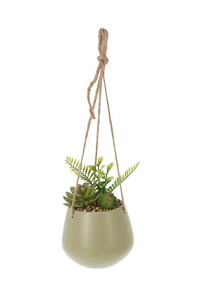 Koopman Artificial plant mix Succulents, Azay Design, in green hanging pot with hangers H 48 cm
