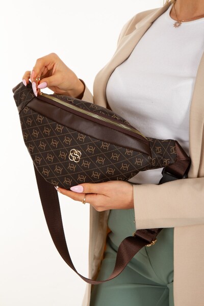 Newish Polo Women's Patterned Cross Shoulder Strap Waist and Shoulder Bag - Brown