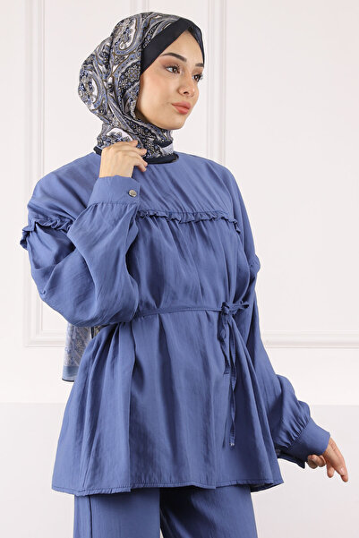 İmajButik Σετ Modal με παντελόνι με κορδόνι Indigo Waist