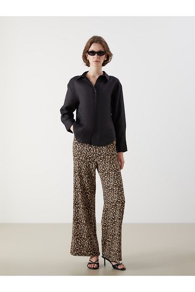 LC Waikiki Leopard Print Women's Trousers with Elastic Waist