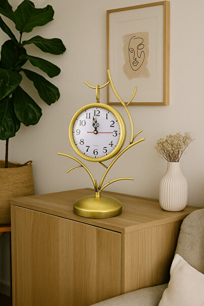 AZELON EV OFİS DEKORATİF ESKİTME METAL AĞAÇ MODEL MASA SAATİ