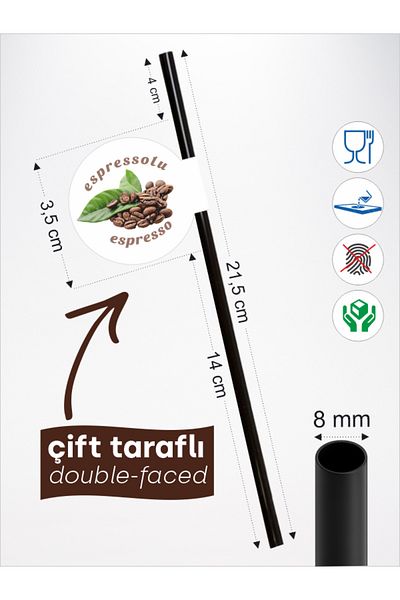 Home Espresso Flag Straw 21.5 cm Black Straw, 8mm Thickness, 20 Pieces