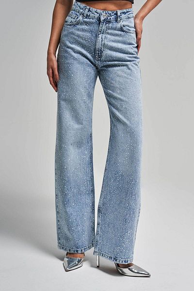 its basic Blugi de damă Reng 4s5-24, cu talie înaltă, cu față strălucitoare, 100% bumbac, design denim