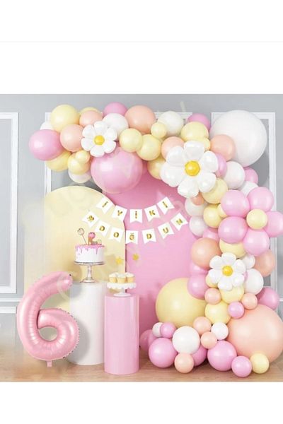 CUGY Daisy Themed Birthday Party Celebration Set with Age Options in Pink Yellow Colors