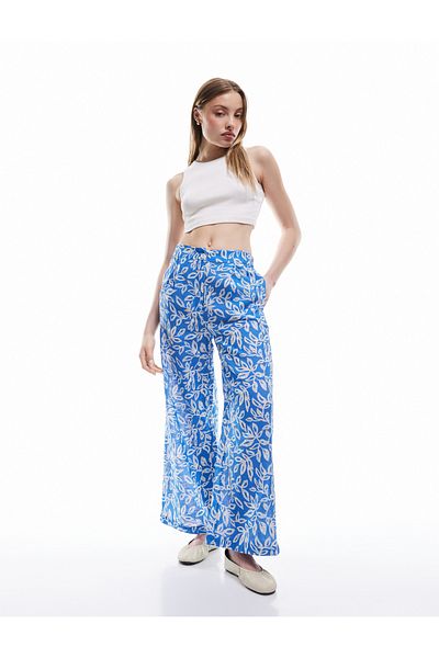 Koton Straight Leg Buttoned Floral Long Trousers