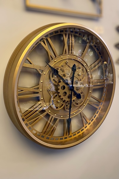 LEMİ DEKORASYON İthal 50 Cm Çarklı Gold Duvar Saati