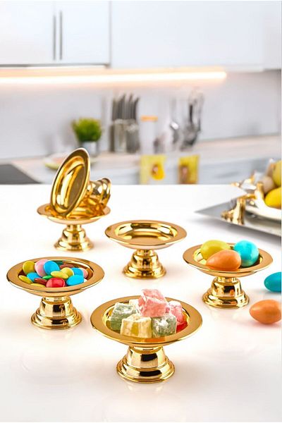 İLİVA Set of 6 Decorative Gold Plated Footed Turkish Delight Holder Macaron Holder Coffee Side Presentation Holder Turkish Delight Holder