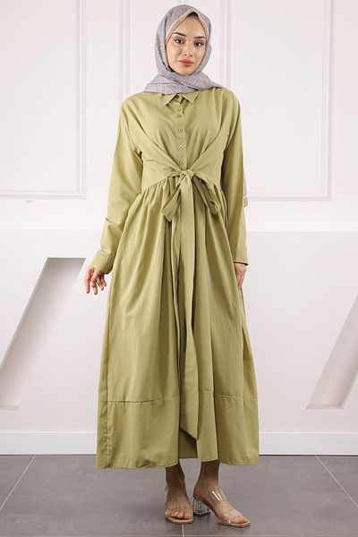 İmajButik Χακί φόρεμα με ζώνη μέσης