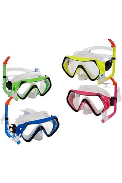 toy box tr طقم غطس مع قناع وأنبوب غوص، وعدسة زجاجية مقسّاة باللون الأصفر والشفاف للأطفال