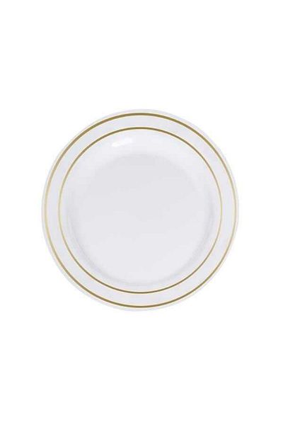 PLASTİKAP Porcelain Look Gold Gilded Plastic Plate 19 cm Set of 6