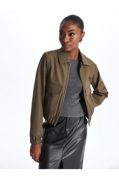 LC Waikiki Women's Shirt Collar Plain Puffer Coat