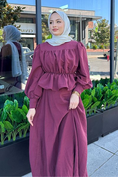 Ovn. Gathered Blouse Skirt Set - Claret Red