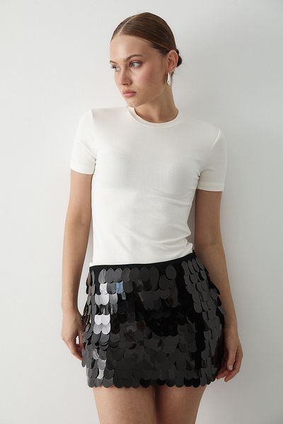 Laluvia Black Sequined Mini Skirt - 2815