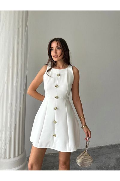 Afiş Butik White Gold Buttoned Mini Dress