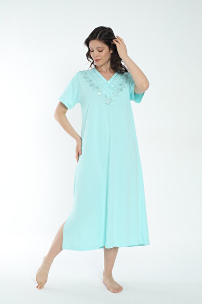 MİSS LOLİTA Cămașă de noapte cu mânecă scurtă, 100% bumbac, cu decolteu în V, mărime mare, 561-B