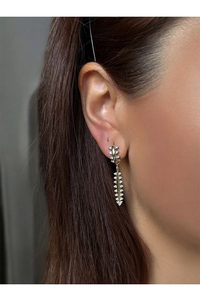 DGK COLLECTİON Double Color Dangle, Stone Trend Earrings You Can Assess the Tip as a Necklace if You Wish