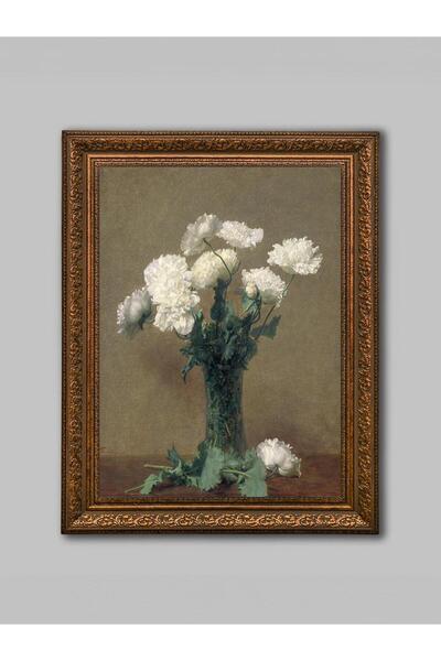 WoodyArts Λευκά Γαρύφαλλα - Καφέ Αντίκα Κορνίζα