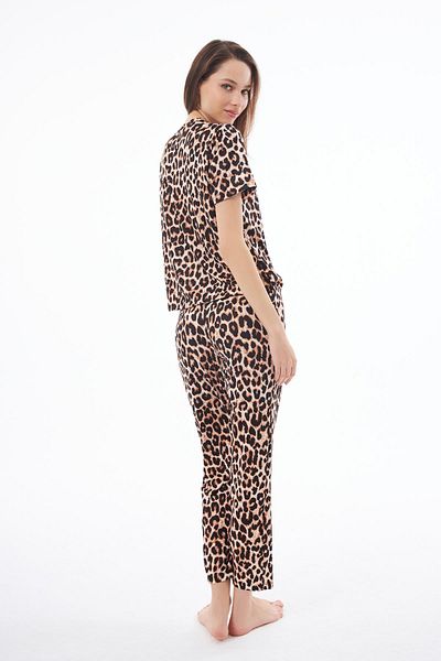 Cottonhill Premium Women's Pajama Set Leopard Print Soft Textured Short Sleeve Crew Neck