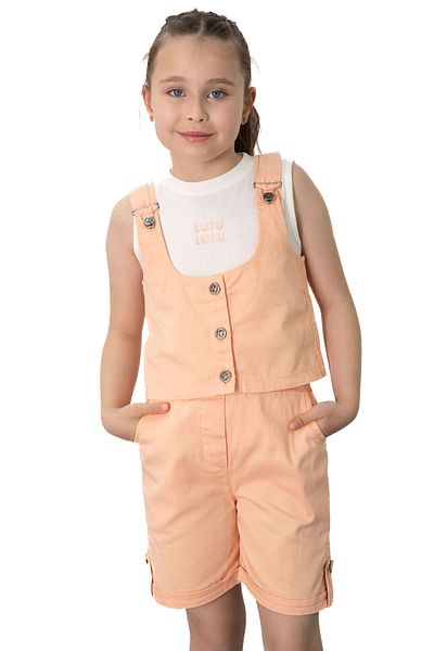 Cansın Mini Orange Zero Sleeve Buttoned Vest Girl's 3-Piece Shorts Suit 21034