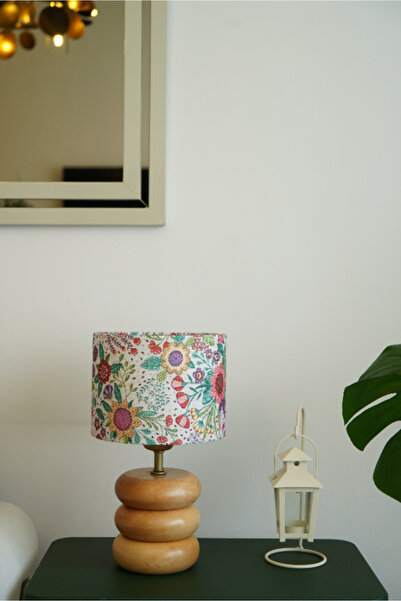 resinglight Üç Katlı Ahşap Model Silindir Baskı Kumaş Şapka Şık Yatak Odası Salon Abajur