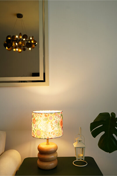 resinglight Üç Katlı Ahşap Model Silindir Baskı Kumaş Şapka Şık Yatak Odası Salon Abajur