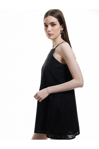 Koton Rochie din bumbac, în formă de A, mini, cu guler halter, cu bretele subțiri