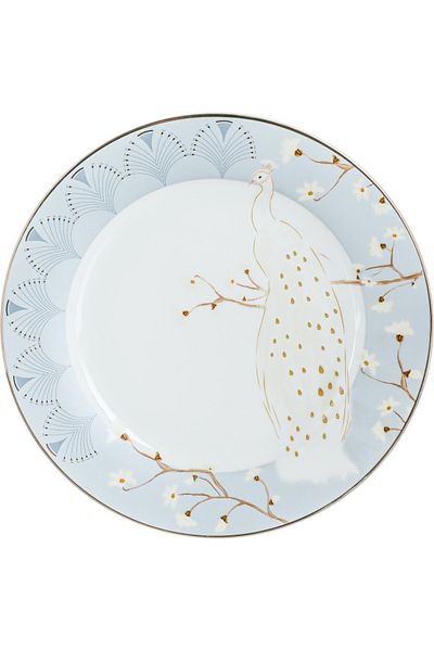 Alsaif Gallery Saif Gallery Porcelain Dinner Set, Peacock Design, 24 Pieces - White