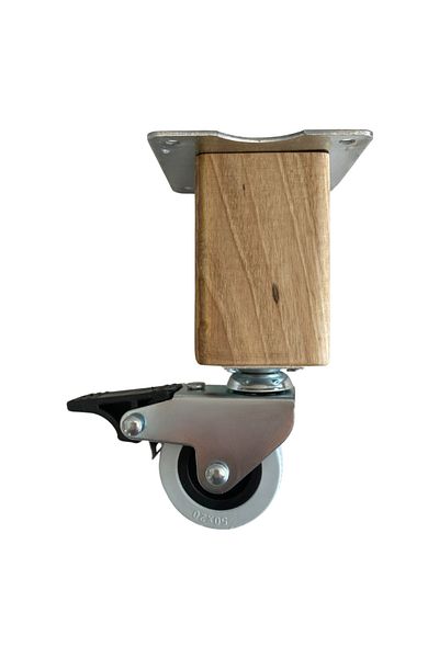 GOLDENWOODEN Kale Wooden Wheel Leg Furniture Table Cabinet Wheel Leg (with Brake)(12cm)(Walnut Tree)(1 Pc)